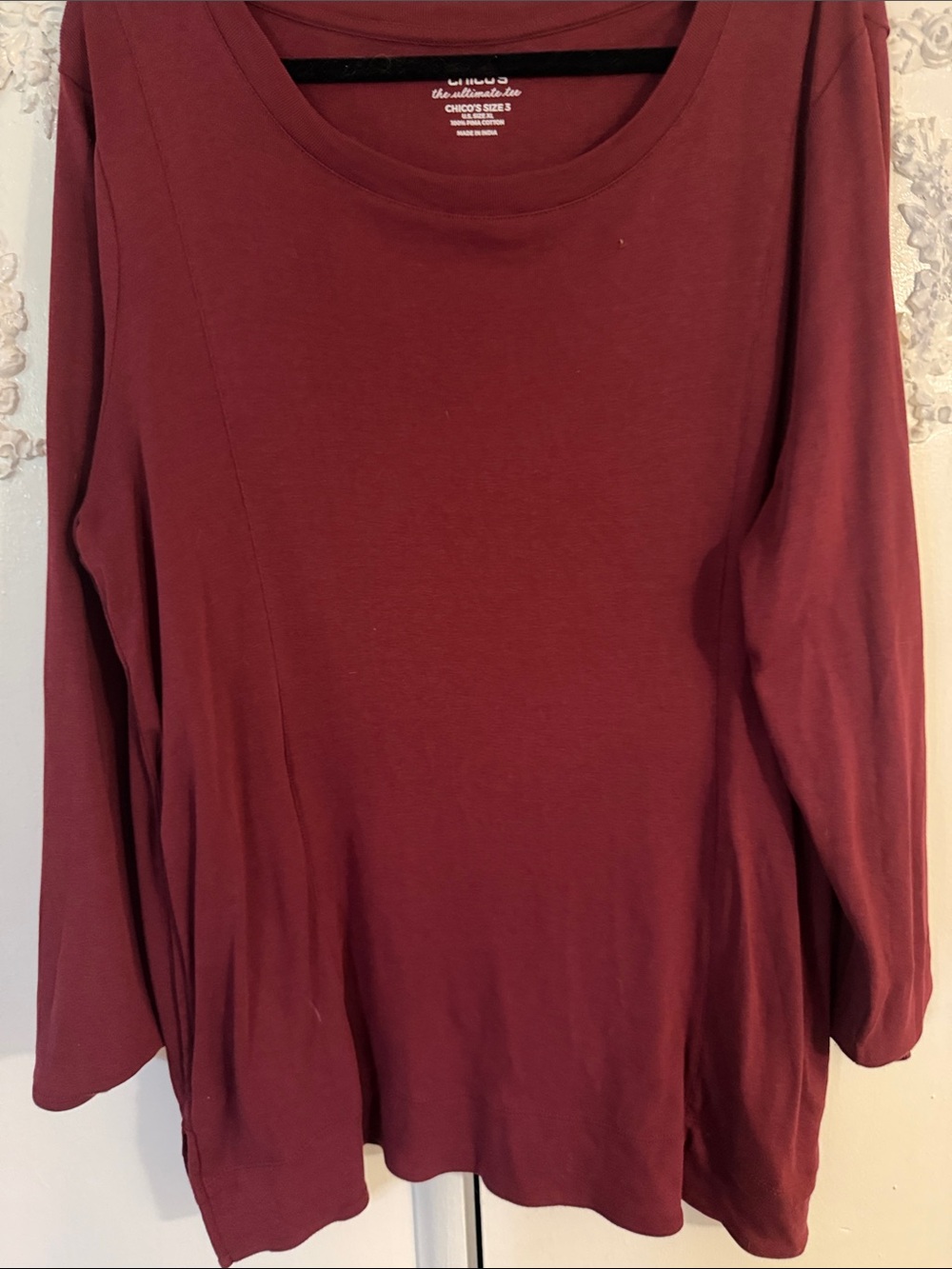 Chico's Long Sleeve Crewneck Top - Wine Sz XL